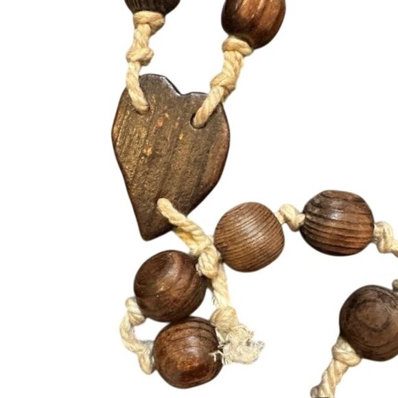 Handcrafted Wooden Rosary Necklace With Cross & Heart Pendants Natural Wood Bead - Picture 3 of 7
